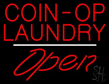 Coin-Op Laundry Open White Line LED Neon Sign