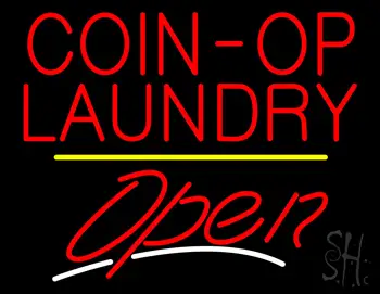 Coin-Op Laundry Open Yellow Line LED Neon Sign