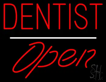 Dentist Open White Line LED Neon Sign