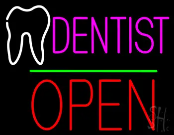 Dentist Logo Block Open Green Line LED Neon Sign