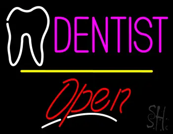 Dentist Logo Open Yellow Line LED Neon Sign