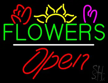 Flowers Logo Open White Line LED Neon Sign