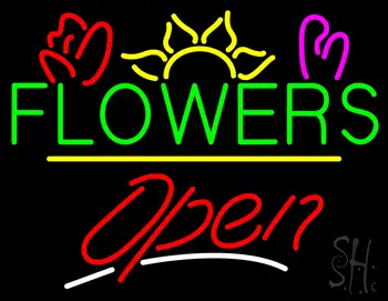 Flowers Logo Open Yellow Line LED Neon Sign