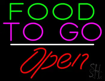 Food To Go Open White Line LED Neon Sign