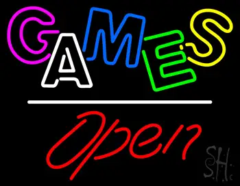 Games Open White Line LED Neon Sign