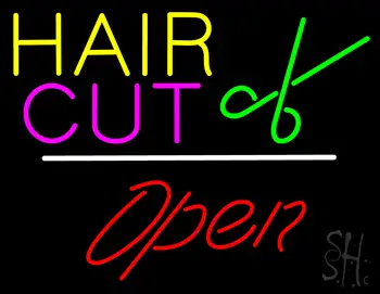 Hair Cut Logo Open White Line LED Neon Sign