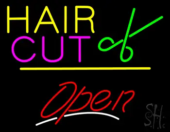 Hair Cut Logo Open Yellow Line LED Neon Sign