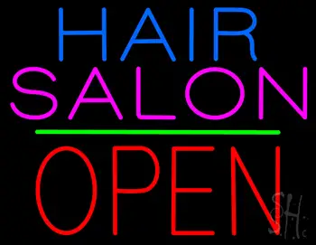 Hair Salon Block Open Green Line LED Neon Sign