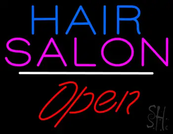 Blue Hair Salon Open White Line LED Neon Sign