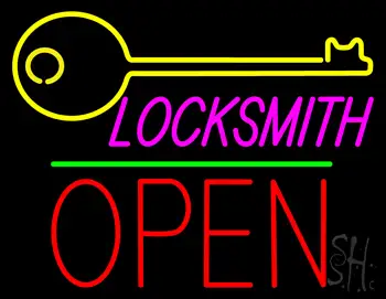 Locksmith Logo Block Open Green Line LED Neon Sign