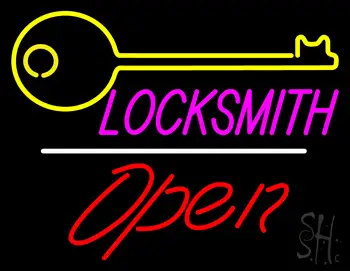 Locksmith Logo Script1 Open White Line LED Neon Sign