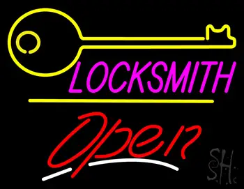 Locksmith Logo Script2 Open Yellow Line LED Neon Sign