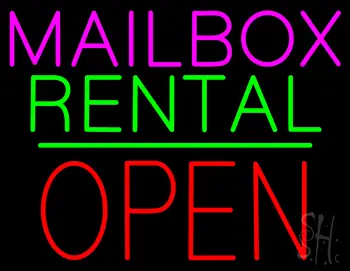 Mailbox Rental Block Open Green Line LED Neon Sign