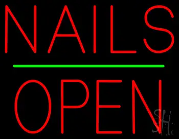 Red Nails Block Open Green Line LED Neon Sign