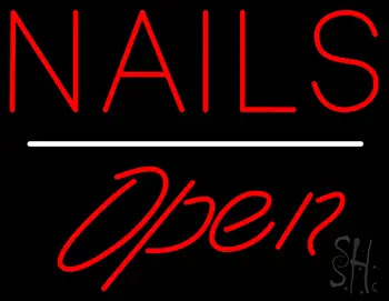 Red Nails Open White Line LED Neon Sign