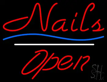 Red Nails Open White Line Blue Waves LED Neon Sign