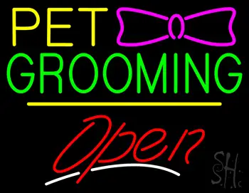 Pet Grooming Logo Open Yellow Line LED Neon Sign