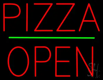 Pizza Block Open Green Line LED Neon Sign