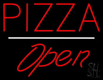 Pizza Open White Line LED Neon Sign