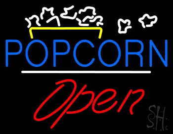 Popcorn Logo Open White Line LED Neon Sign