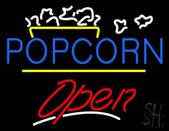 Popcorn Logo Open Yellow Line LED Neon Sign