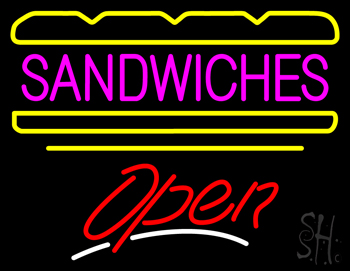 Sandwiches Logo Open Yellow Line LED Neon Sign