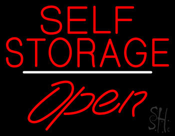 Self Storage Open White Line LED Neon Sign