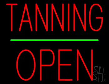 Tanning Block Open Green Line LED Neon Sign