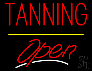 Red Tanning Open Yellow Line LED Neon Sign