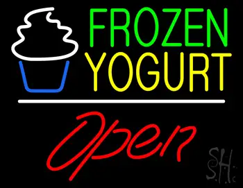 Frozen Yogurt Open White Line LED Neon Sign