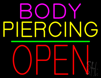 Body Piercing Block Open Green Line LED Neon Sign
