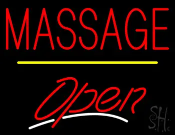 Red Block Massage Open Yellow Line LED Neon Sign