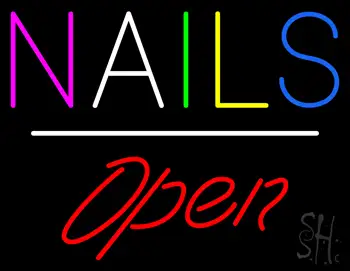 Multi Colored Nails Open White Line LED Neon Sign