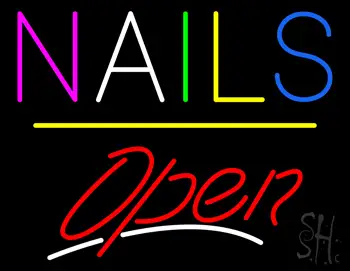Multi Colored Nails Open Yellow Line LED Neon Sign