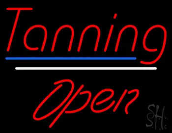 Red Tanning Open Blue White Line LED Neon Sign