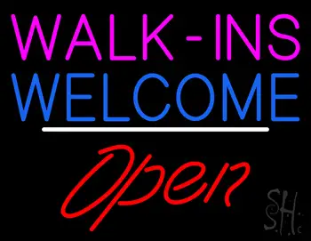 Walk-ins Welcome Open White Line LED Neon Sign