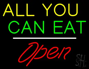 All You Can Eat Open White Line LED Neon Sign