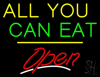 All You Can Eat Open Yellow Line LED Neon Sign