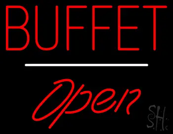 Block Buffet Open White Line LED Neon Sign