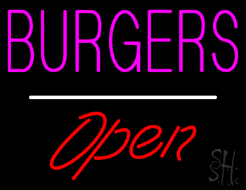 Burgers Open White Line LED Neon Sign
