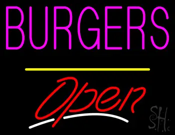 Burgers Open Yellow Line LED Neon Sign