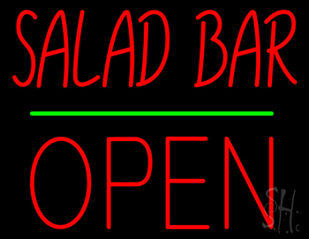 Red Salad Bar Block Open Green Line LED Neon Sign