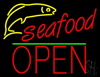 Seafood Logo Block Open Green Line LED Neon Sign