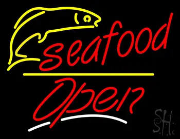 Seafood Logo Open Yellow Line LED Neon Sign