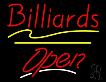 Red Billiards Open Yellow Line LED Neon Sign