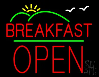 Breakfast Logo Block Open Green Line LED Neon Sign