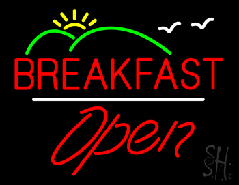 Breakfast Logo Open White Line LED Neon Sign
