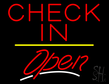 Check In Open Yellow Line LED Neon Sign
