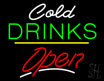 Cold Drinks Open Yellow Line LED Neon Sign