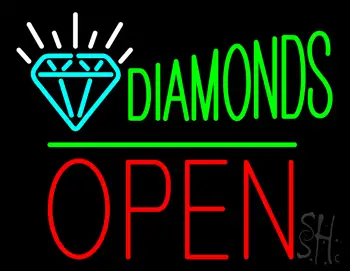Diamonds Logo Block Open Green Line LED Neon Sign